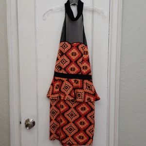 Aztec Mexican Print Peplum Dress